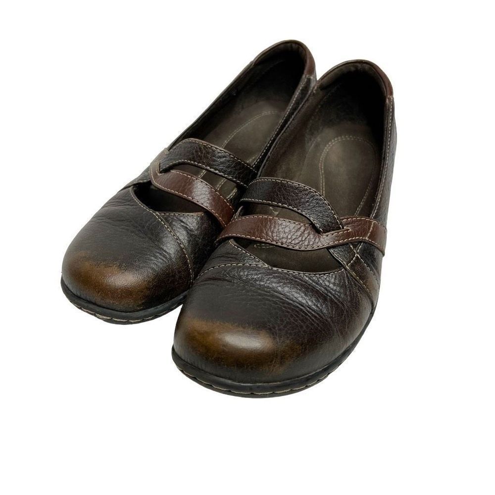 Clarks bendables sixty cruise brown leather criss cross flats size 8